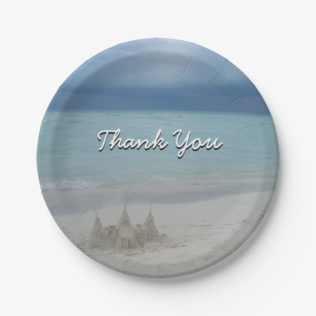 Stormy Sandcastle Beach Landscape Photo Paper Plate (Front)