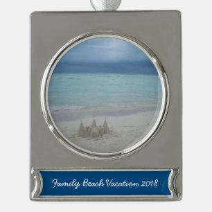 Stormy Sandcastle Beach Landscape Photo Silver Plated Banner Ornament