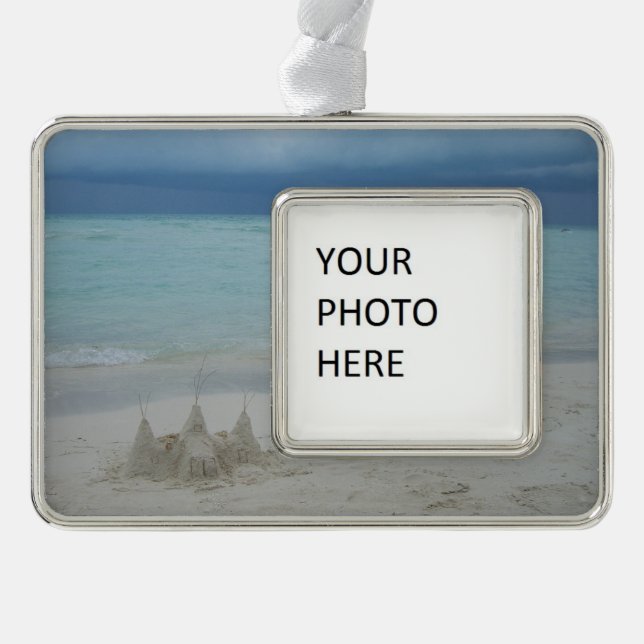 Stormy Sandcastle Beach Landscape Photo Silver Plated Framed Ornament (Front)