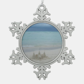 Stormy Sandcastle Beach Landscape Photo Snowflake Pewter Christmas Ornament