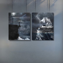 Stormy Sea & Lighthouse Poster Set