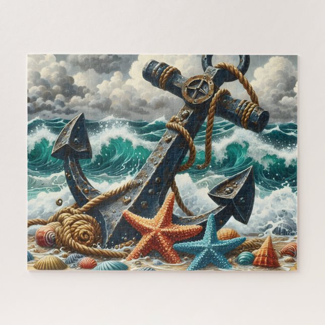 Stormy Sea Waves Anchor Jigsaw Puzzle (Horizontal)