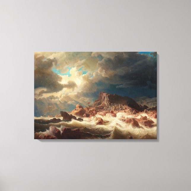 Stormy Sea with a Shipwreck (by Marcus Larson) Canvas Print (Front)