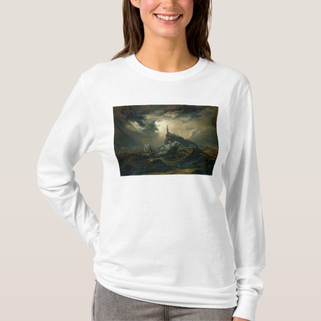 Stormy sea with Lighthouse T-Shirt (Front)