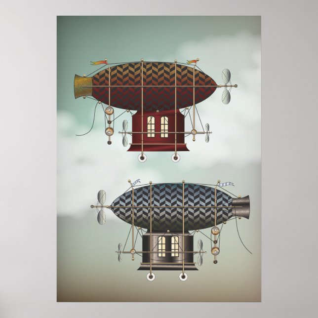 Stormy Skies Airship Noir & Rouge Steampunk Travel Poster (Front)
