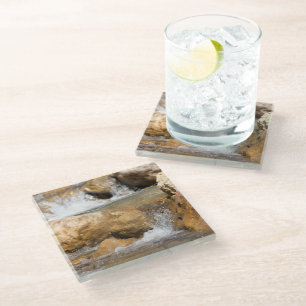 Stormy stream in spring glass coaster