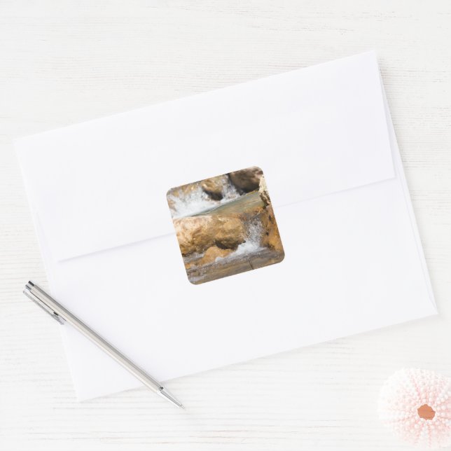 Stormy stream in spring square sticker (Envelope)