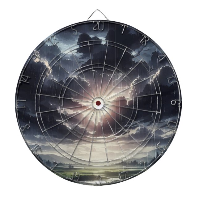 Stormy Sunset Rain Over Serene Valley Dartboard (Front)