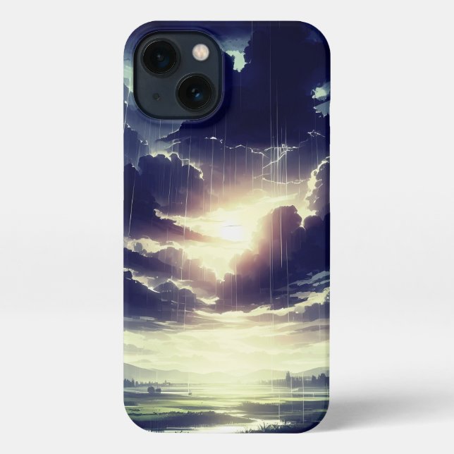 Stormy Sunset Rain Over Serene Valley iPhone Case (Back)