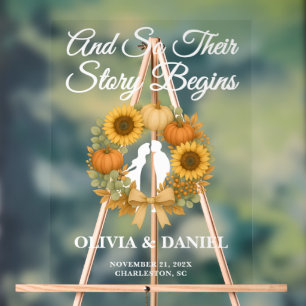Story Begins Pumpkin Wreath Fall Wedding Welcome Acrylic Sign