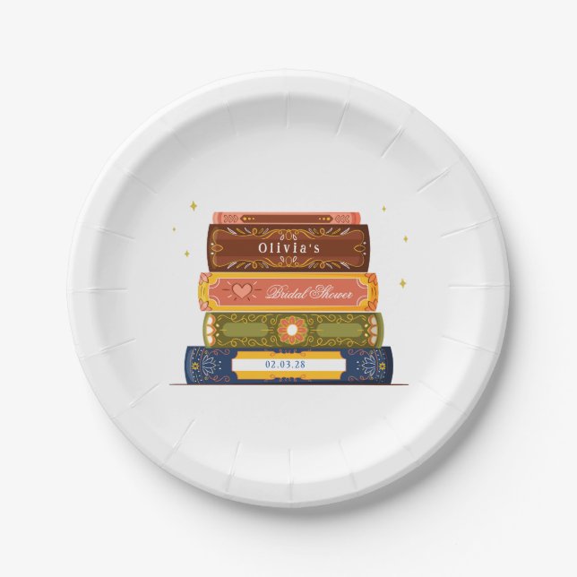 Story Book Library Onto Next Chapter Bridal Shower Paper Plate (Front)