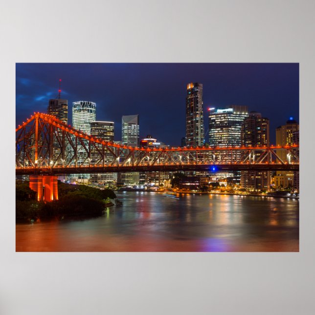Story bridge dusk Brisbane city skyline Australia Poster (Front)