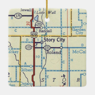 Story City IA Vintage Map Ceramic Ornament