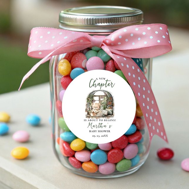 Storybook A New Chapter About Begins Baby Shower Classic Round Sticker (Creator Uploaded)