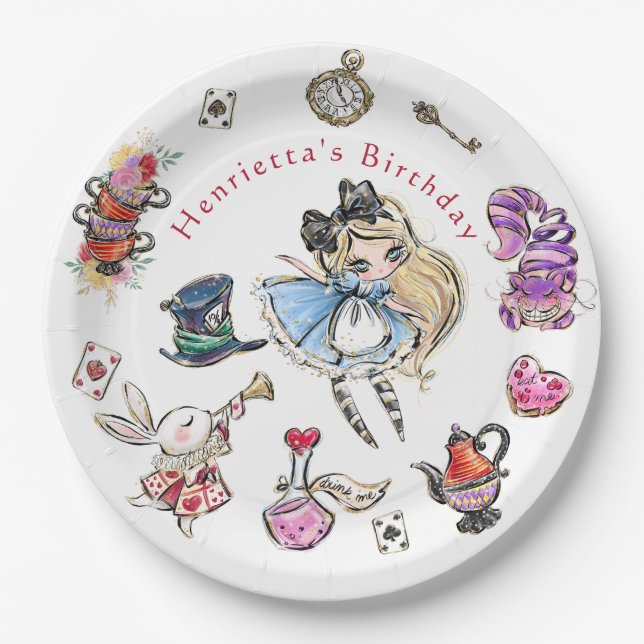 Storybook Alice Birthday Celebration Plates (Front)