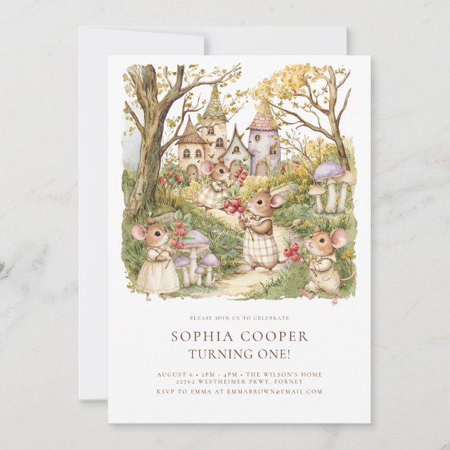 Storybook Animals Watercolor 1st Birthday Invitation (Front)