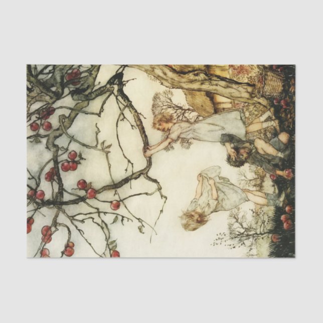 Storybook Apple Picking Vintage Decoupage Tissue Paper (Front)