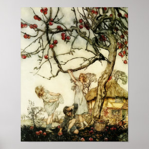 Storybook Apple Picking Vintage Poster