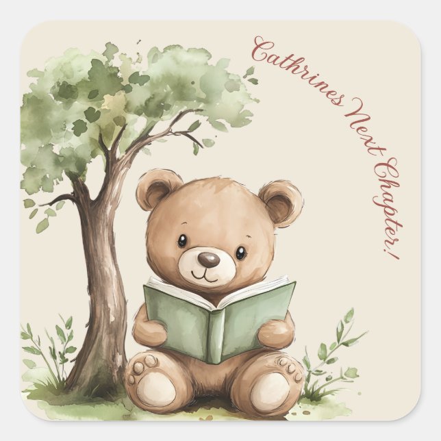 Storybook Bear Tree Beige Baby Shower Sticker (Front)
