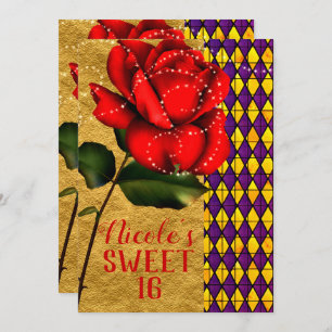 Storybook Beauty Red Sparkle Rose Sweet 16 Invitation