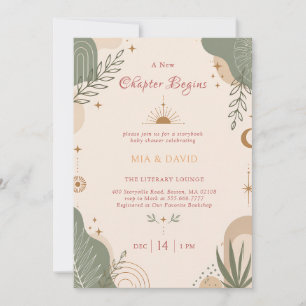 Storybook Boho Sage Green Botanical Baby Shower Invitation