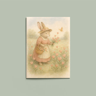 Storybook Bunny with Flowers – Whimsical Woodland  Card