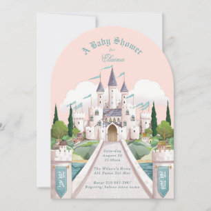 Storybook Castle Illustrated Pink Baby Shower Invitation