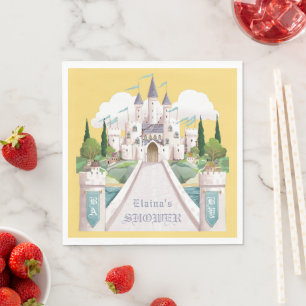 Storybook Castle Illustrated Yellow Baby Shower Napkin