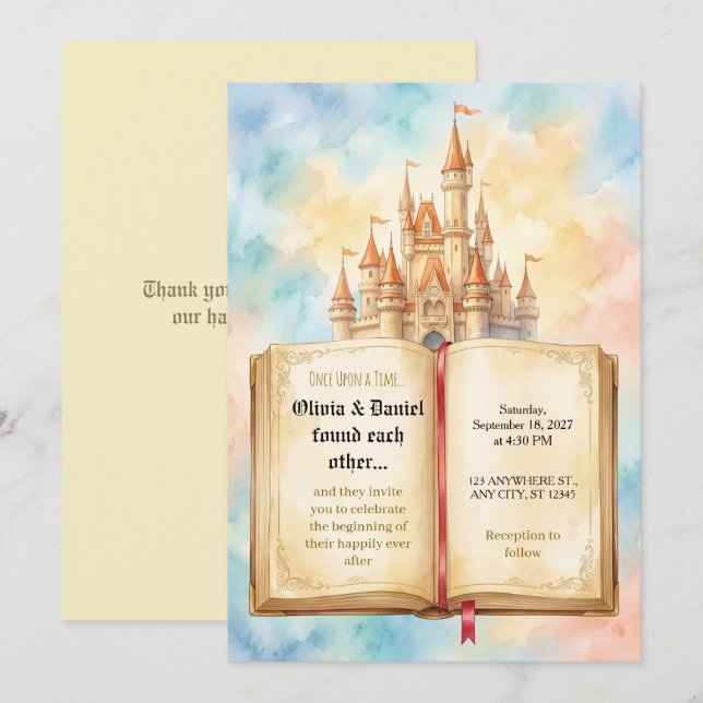 Storybook Castle Pastel Wedding Invitation (Front/Back)