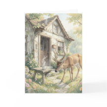 Storybook Cottage Greeting Card – Deer Wildflowers