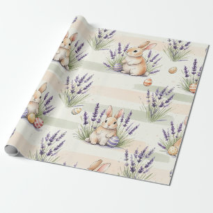 Storybook Easter Rabbit Lavender Egg Stripes Wrapping Paper
