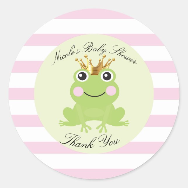 Storybook Fairy Tale Frog Prince Baby Shower Pink Classic Round Sticker (Front)