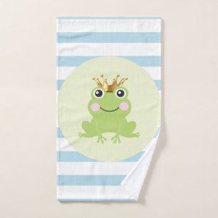 Storybook Fairy tale Frog Prince Blue Stripes Bath Towel Set