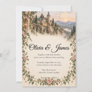 Storybook Fairytale Castle Rose Wedding Invitation