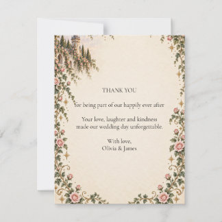 Storybook Fairytale Castle Rose Wedding Thank You Card