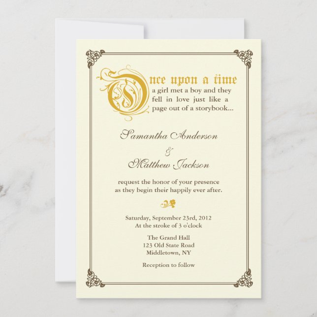 Storybook Fairytale Wedding Invitation - Gold (Front)