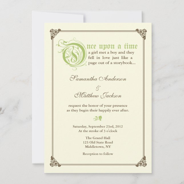 Storybook Fairytale Wedding Invitation - Green (Front)