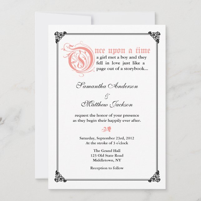 Storybook Fairytale Wedding Invitation -Pink/Black (Front)