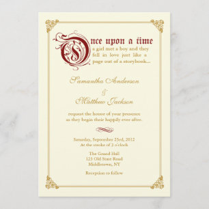 Storybook Fairytale Wedding Invitation -Red/Gold