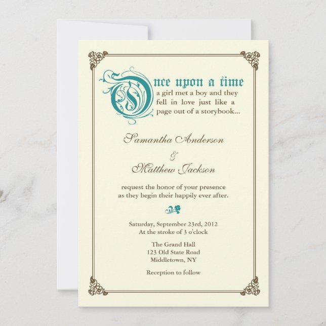 Storybook Fairytale Wedding Invitation - Teal (Front)