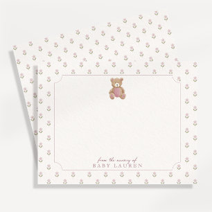 Storybook Floral Teddy Bear Nursery Note Card