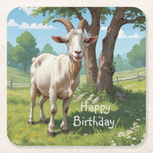 Storybook Goat Square Paper Coaster