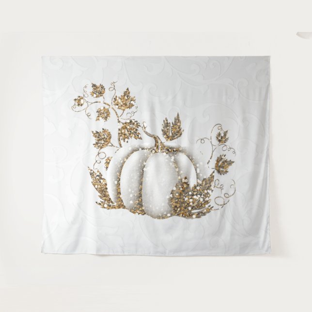 Storybook Gold White Pumpkin Fairy Tale Banner Tapestry (Front (Horizontal))