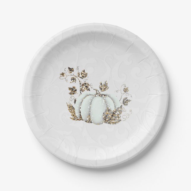 Storybook Gold White Pumpkin Fairy Tale Party Paper Plate (Front)
