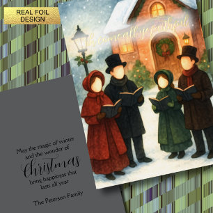 Storybook Illustration Faceless Christmas Carolers
