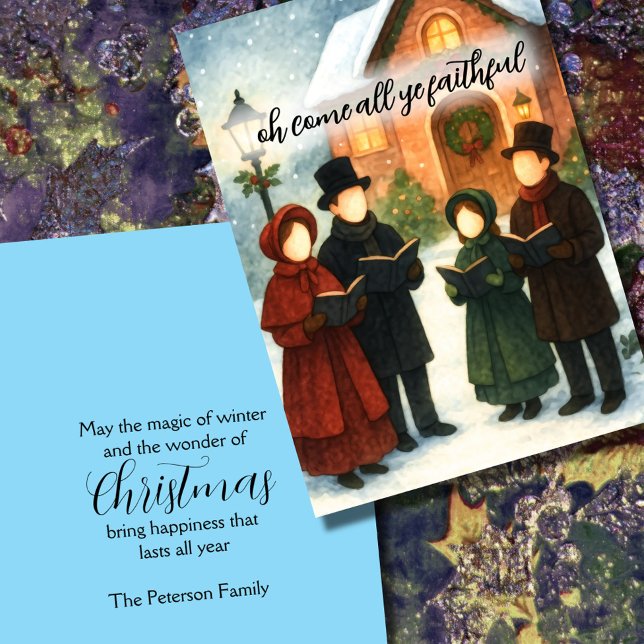 Storybook Illustration Faceless Christmas Carolers Holiday Card (Creator Uploaded)