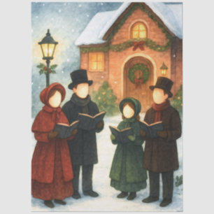 Storybook Illustration Faceless Christmas Carolers Tissue Paper