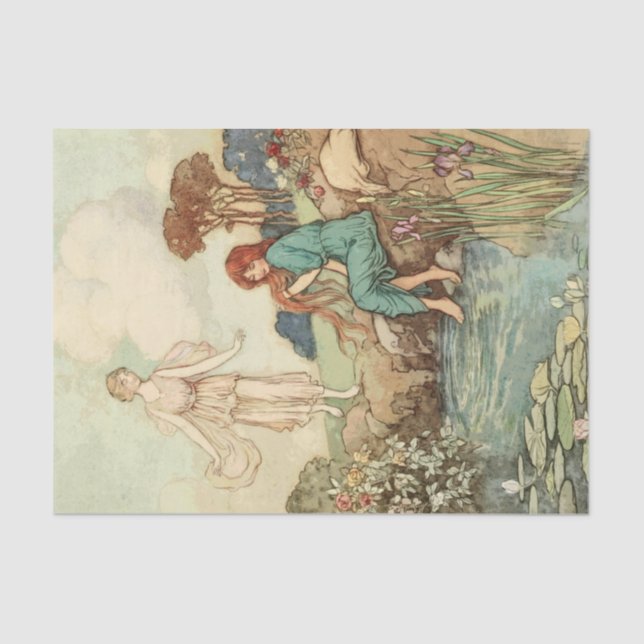 Storybook Lady Bathing Vintage Decoupage Tissue Paper (Front)