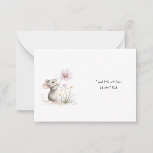 Storybook Mouse Picking a Pink Wildflower Card