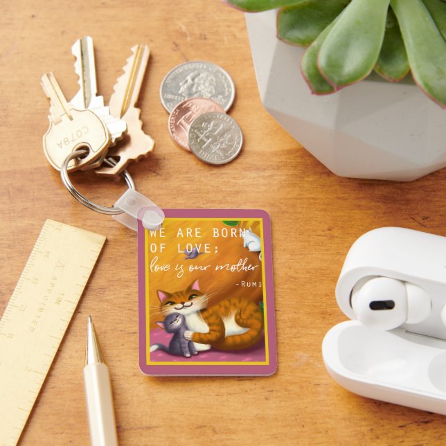 Storybook mum and baby cats custom key ring (Desk)